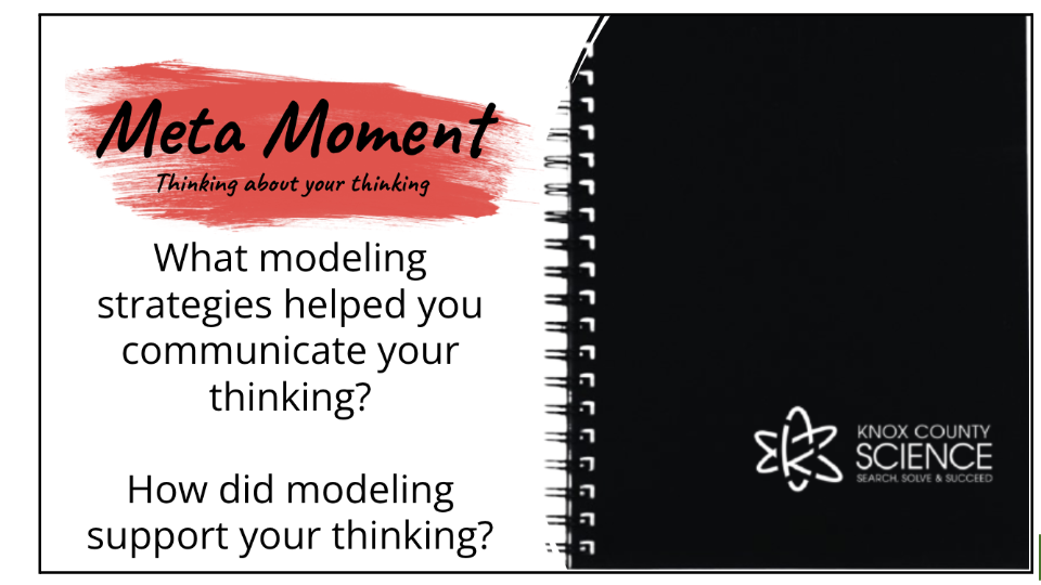 Meta Moment: Thinking about your thinking. What modeling strategies helped you communicate your thinking? How did modeling support your thinking? Knox country science. Search, solve, & succeed. 